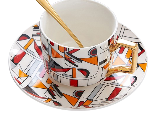 Чашка з блюдцем та ложкою Stenson Picasso керамічна 220 мл Red (YG00936)