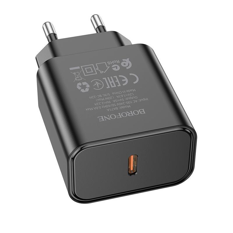 Зарядное устройство Borofone Power single port charger BA71A 1Type-C 20 W 3 A PD/QC Black (568666) - фото 3