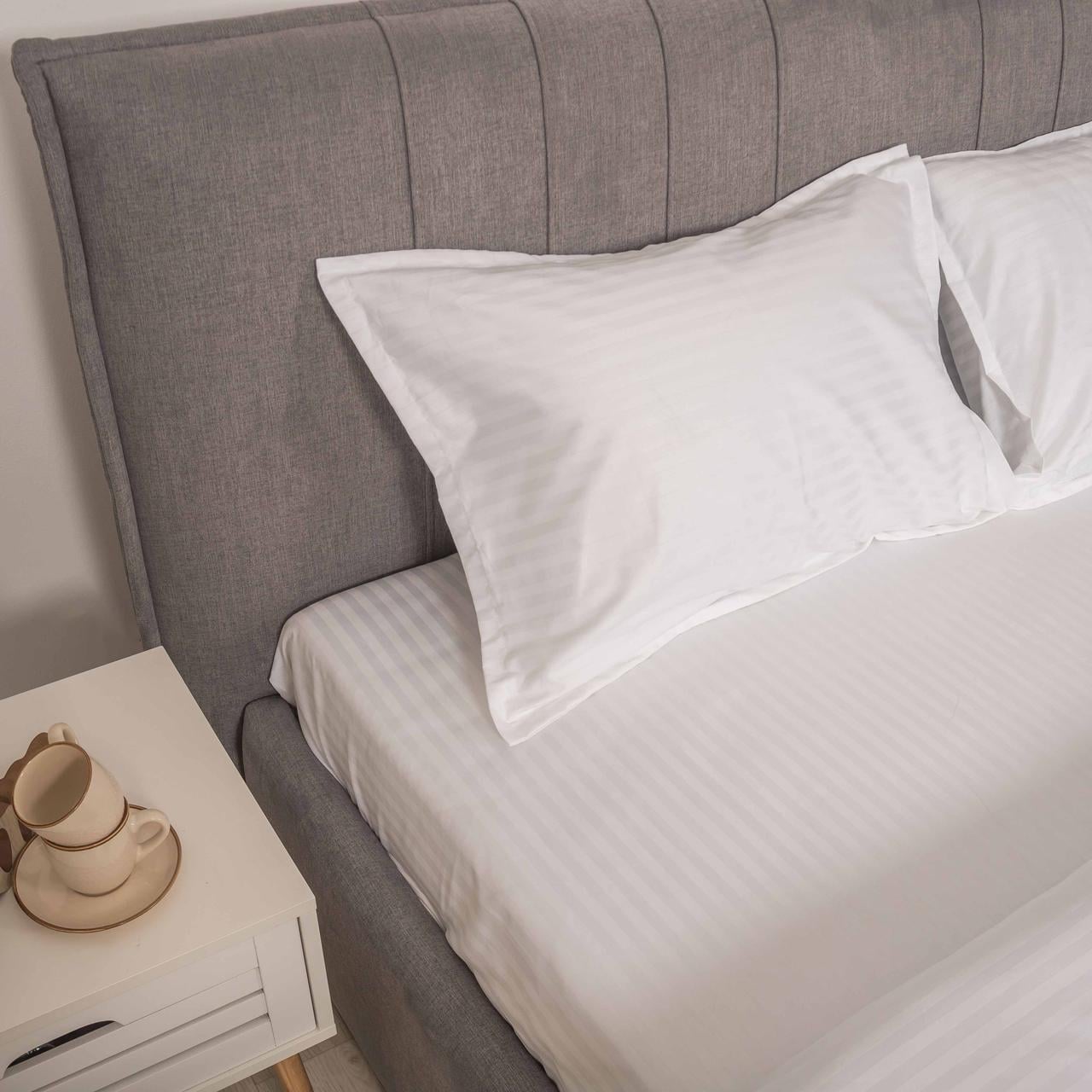 Простыня Viluta сатин страйп 200x220 см Белый (24938689)