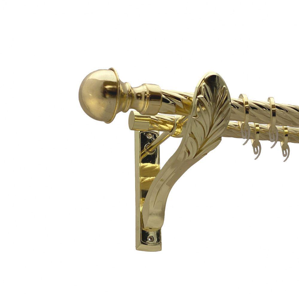 Карниз металлический Orvit Бостон двухрядный ретро скрученная труба/кольцо фасонное металлическое Золото 25/19 мм 300 см (00-00010954)