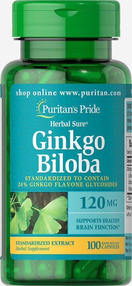 Экстракт гинкго билоба Puritan's Pride Standardized Extract 120 мг 100 капсул (00000015391)