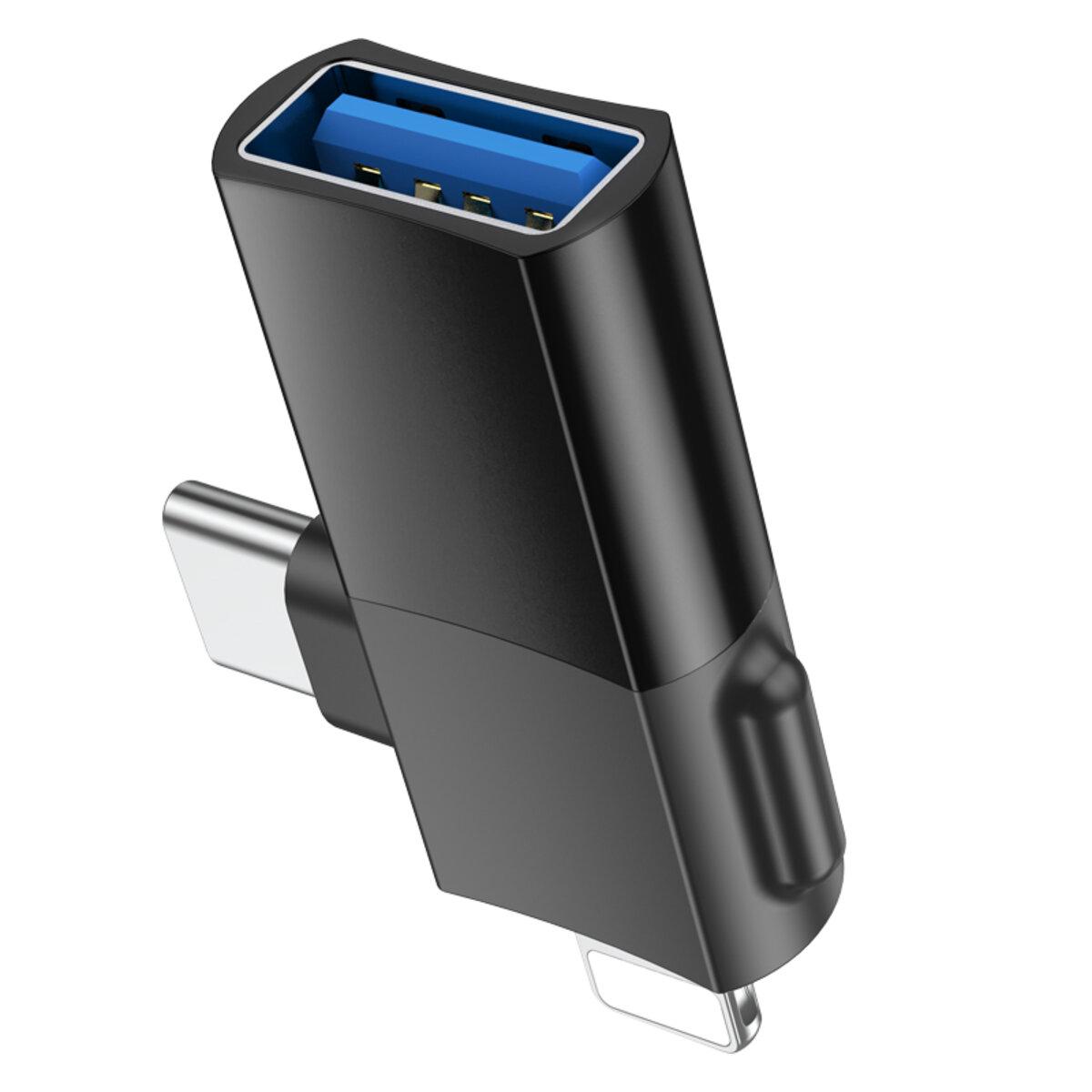 Адаптер Hoco UA17 iP/Type-C на USB Черный - фото 4