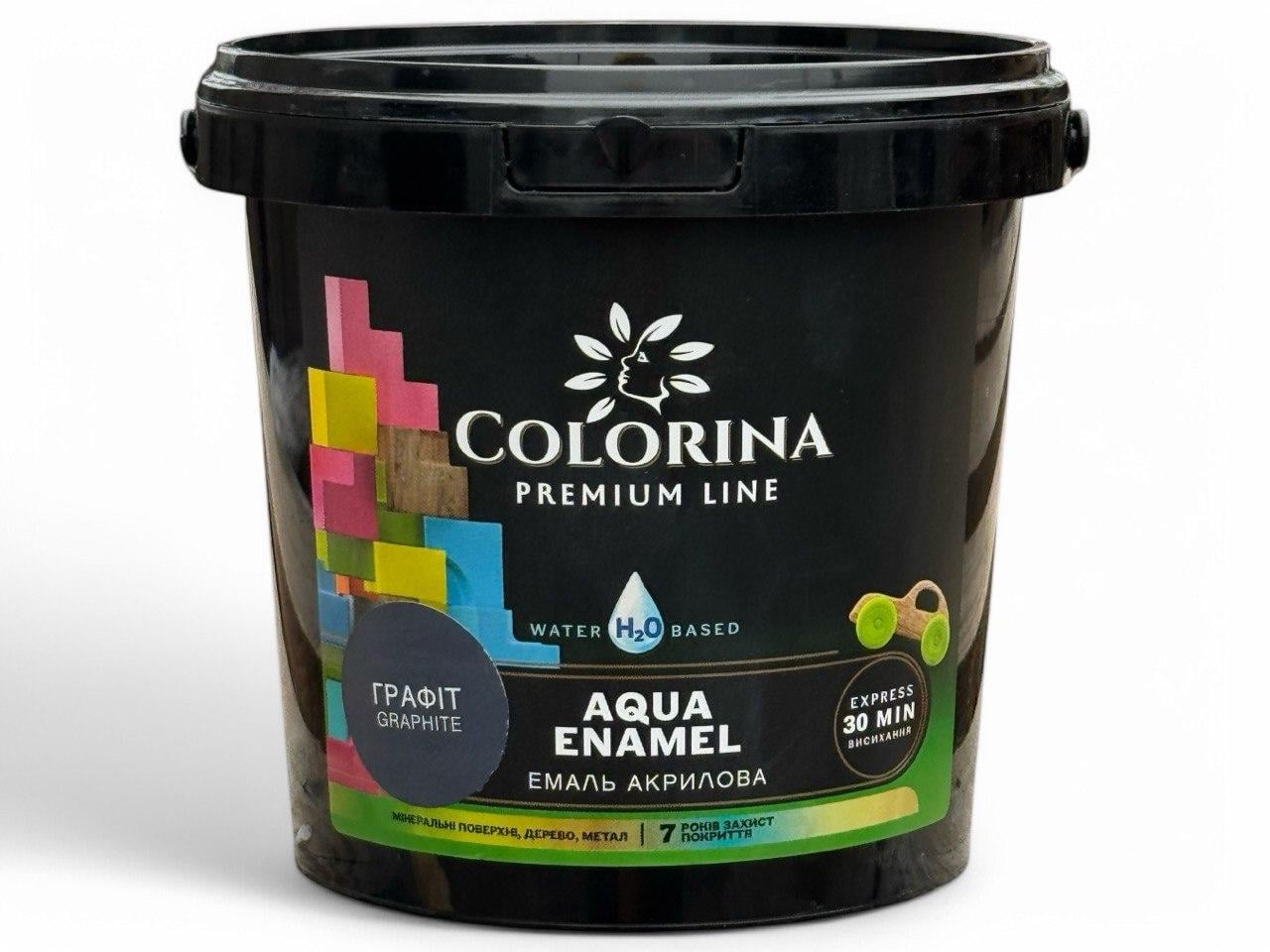 Краска акриловая Colorina Aqua ENAMEL без запаха 0,9л Графит (31641719)
