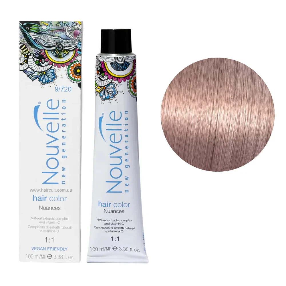 Фарба для волосся Nouvelle Hair Color 9/720 Дуже світлий коричнево-фіолетовий блондин 100 мл Фарба для волосся Nouvelle Hair Color 9/720 Дуже світлий коричнево-фіолетовий блондин 100 мл