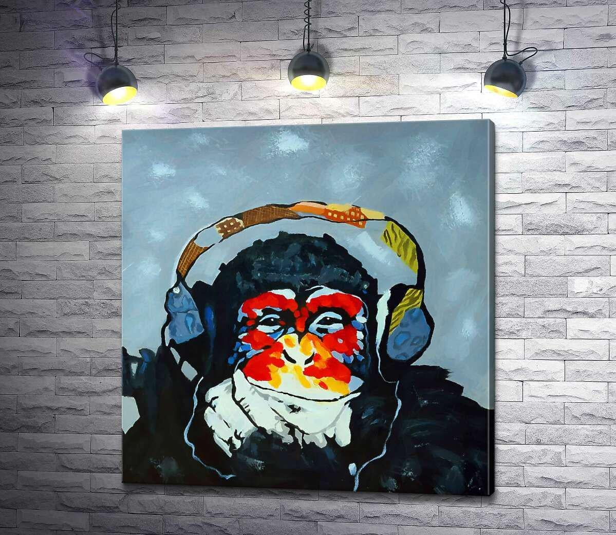 Картина ArtPoster Горилла задумчиво слушает музыку в наушниках 125x130 см Модуль №1 (000997)