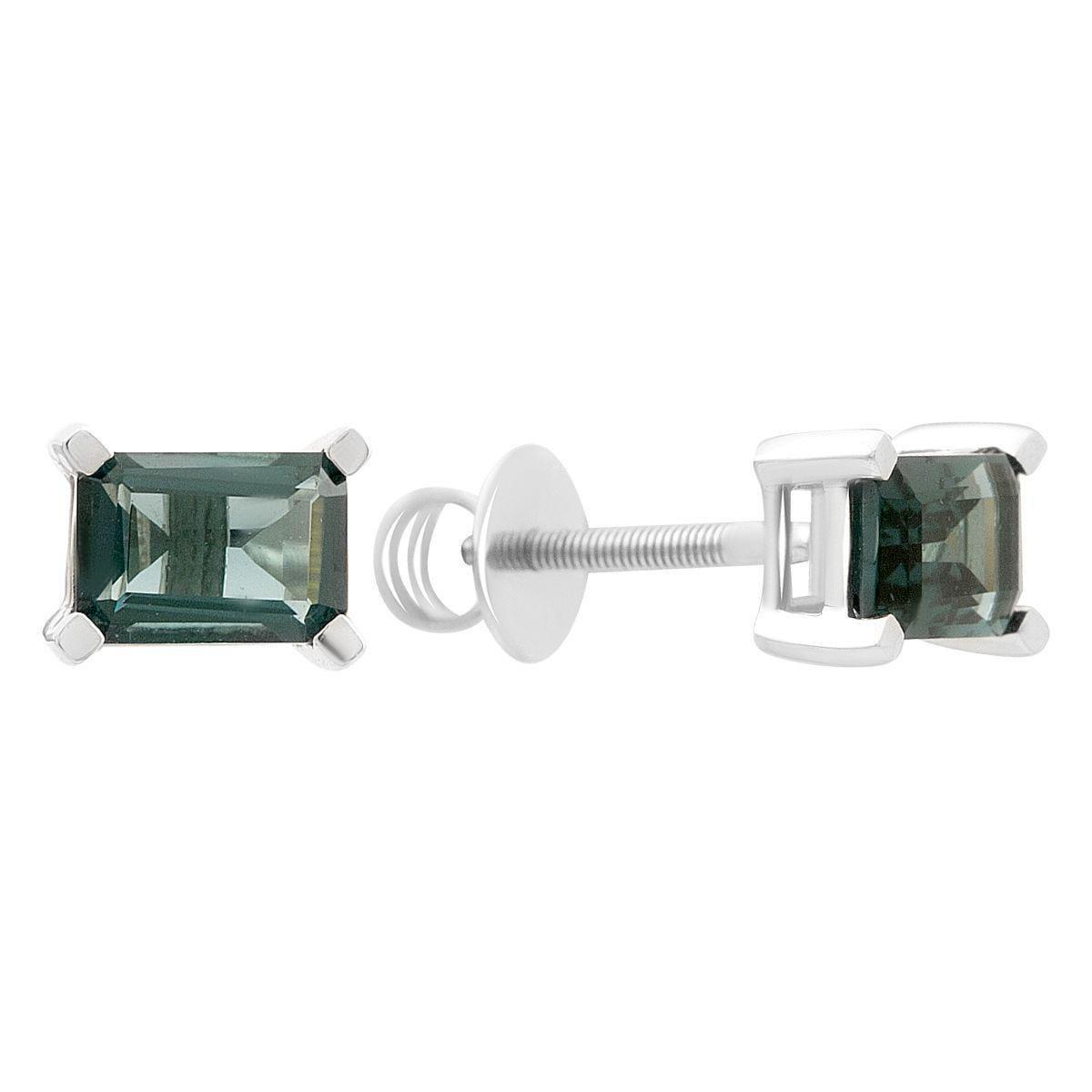 Серьги серебряные LoveR с лондонским топазом сине-зеленого цвета прямоугольной формы