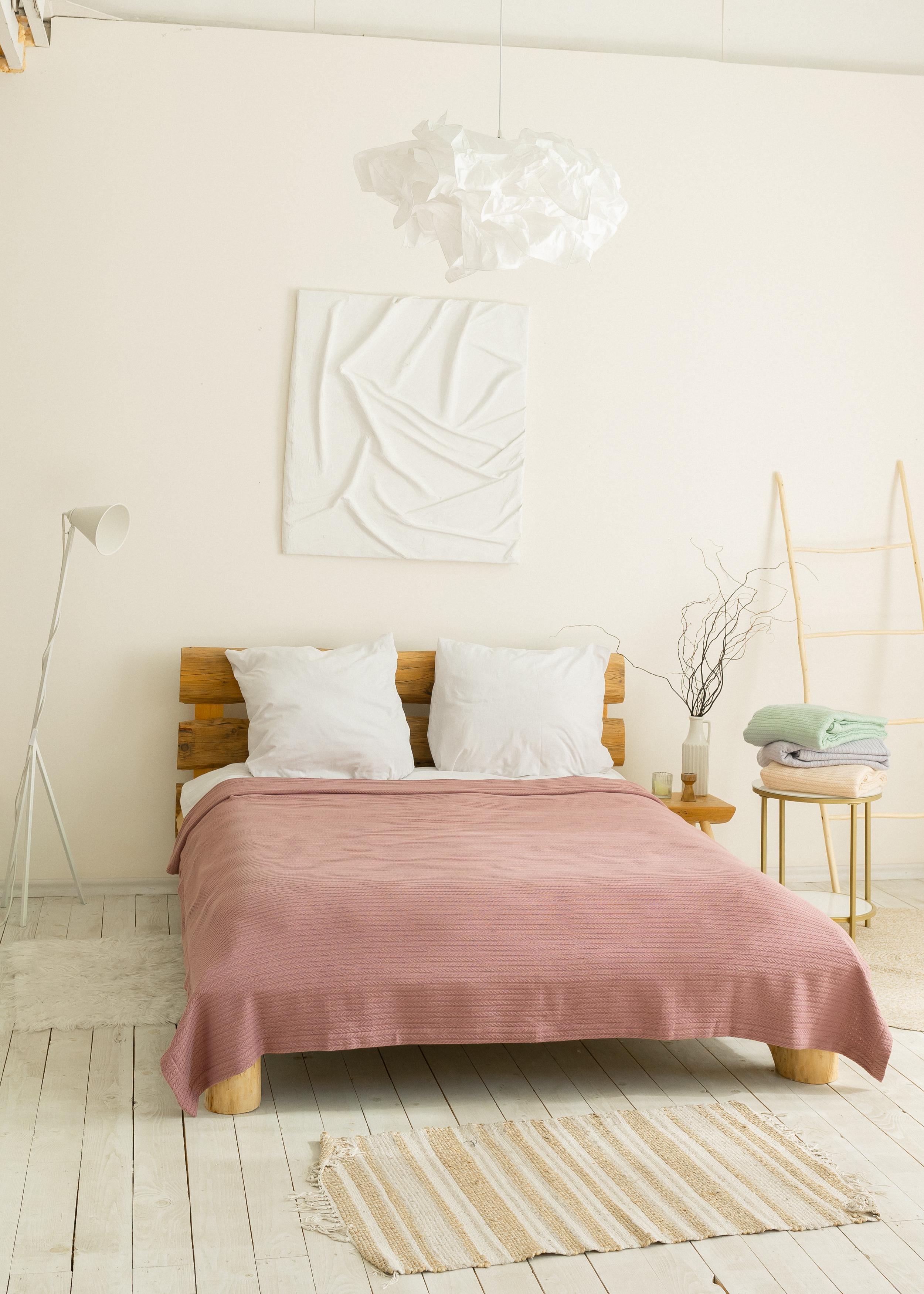 Покрывало Косичка хлопок 240x230 см Пудровый (18248583)