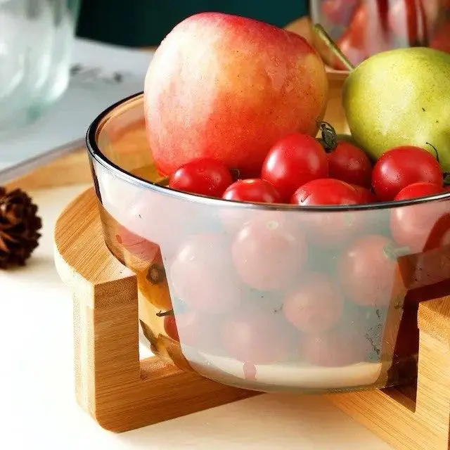 Фруктовница стеклянная на бамбуковой подставке Прозрачный (70015) - фото 2 Фруктовница стеклянная на бамбуковой подставке Прозрачный (70015) - фото 2