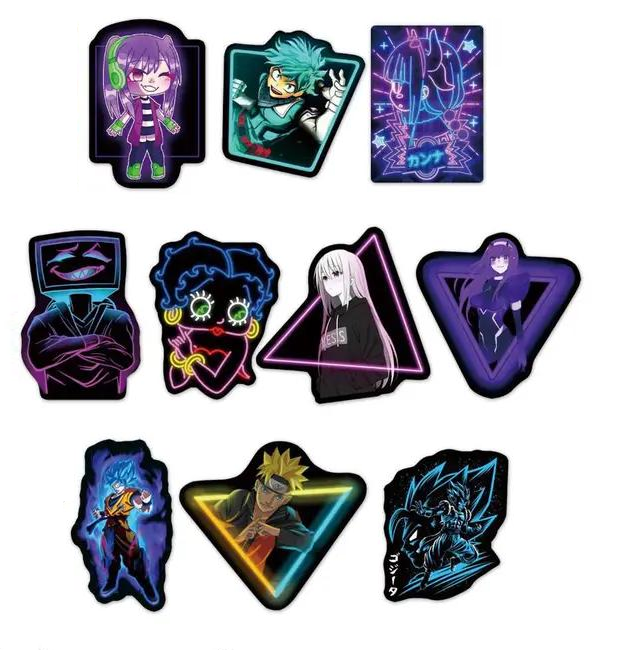 Набор наклеек Персонажи мультфильмов неон для гаджета/телефона 10 шт. (10073)