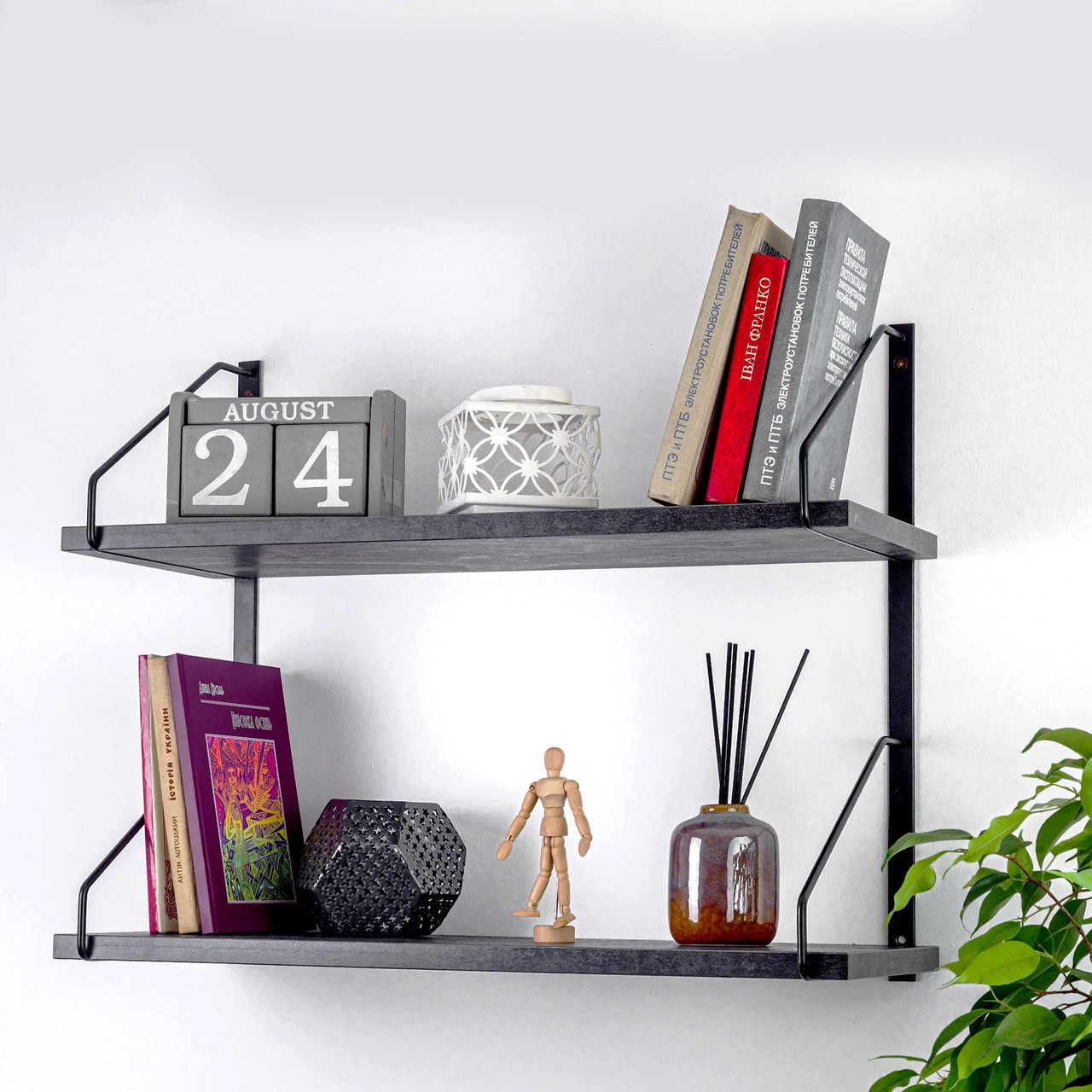 Настенная полка Adore Décor двойная 22х60х48 см Черный/Угольный камень (1742990749)