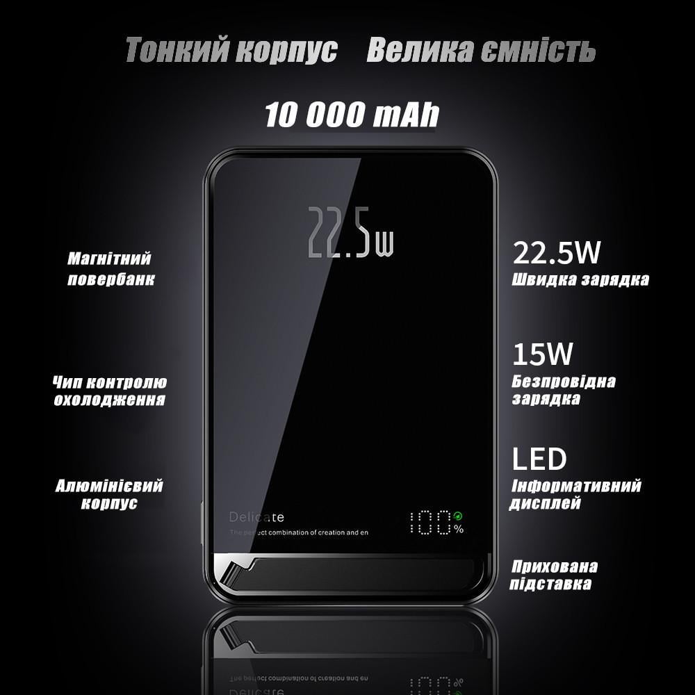 Повербанк з бездротовою зарядкою MagSafe 10000 mAh 20W Powerbank для iPhone з магнітним максейф (27054731) - фото 2