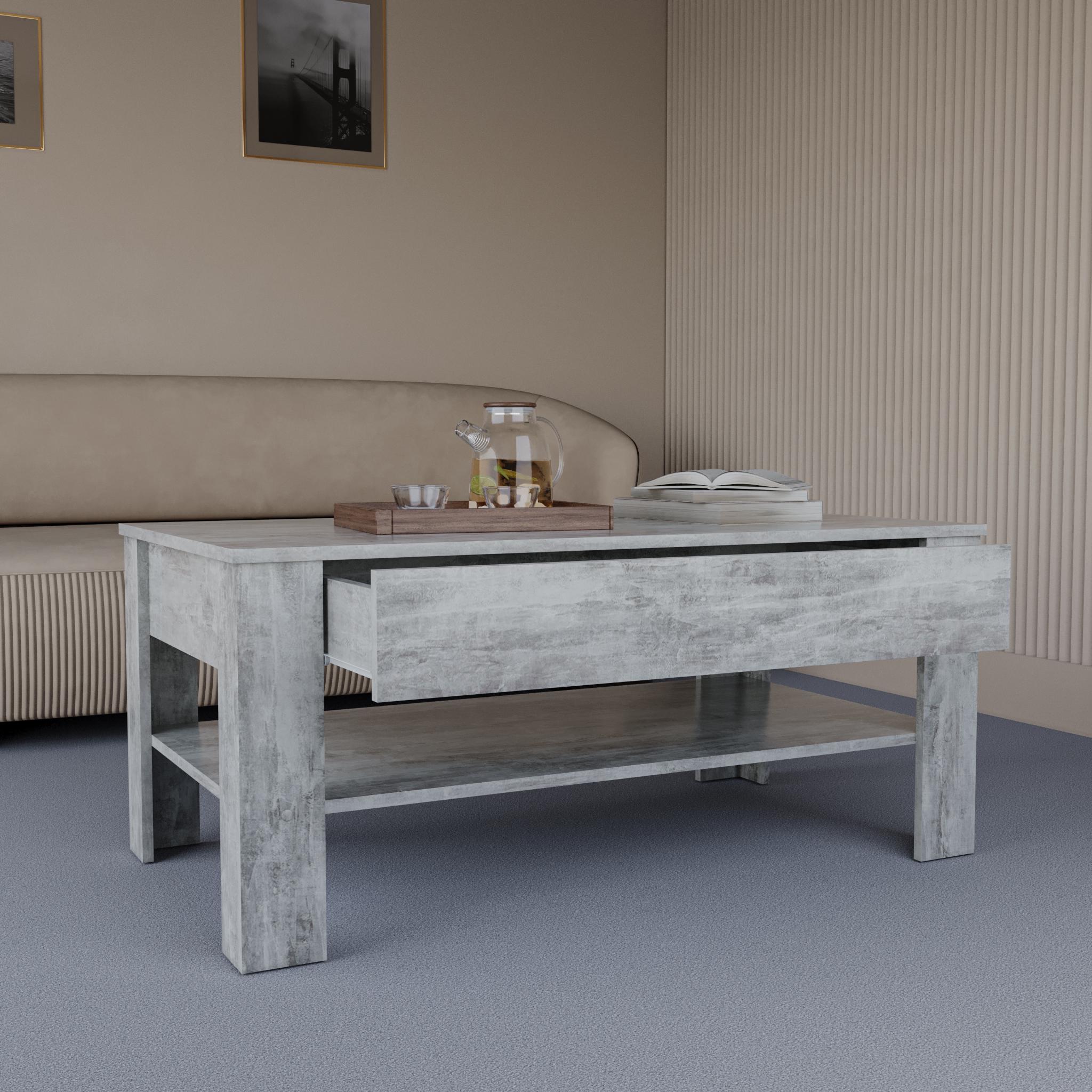 Журнальный стол с ящиком 1100x650x480 мм Бетон (A-35) - фото 3