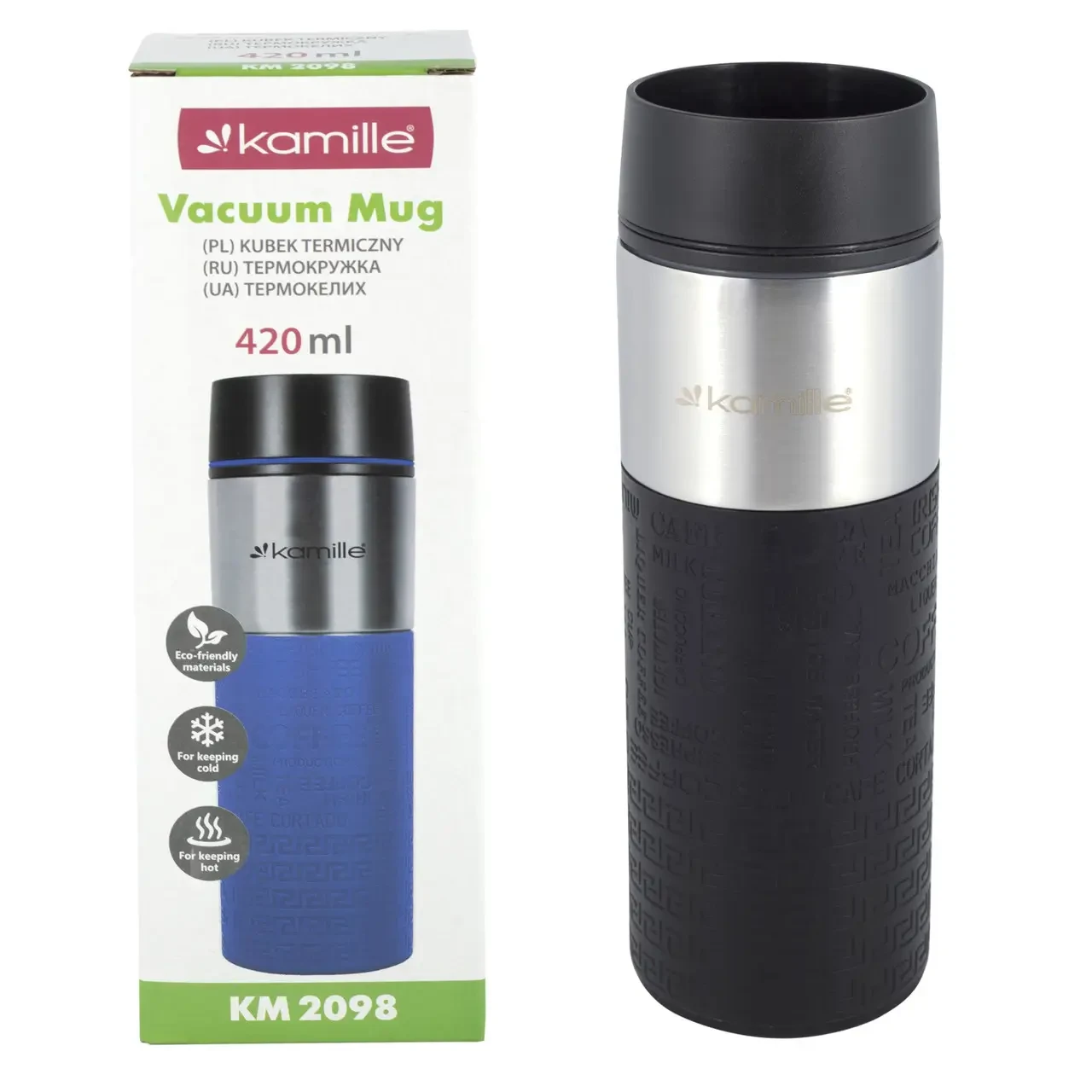 Термокружка Kamille из нержавеющей стали со вставкой 420 мл Черный (KM-2098) - фото 2 Термокружка Kamille из нержавеющей стали со вставкой 420 мл Черный (KM-2098) - фото 2