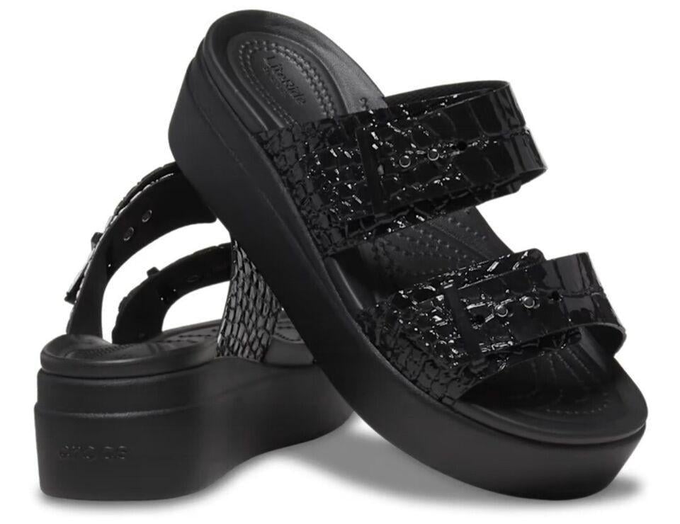 Шльопанці жіночі утеплені Crocs Brooklyn Croco Shine Buckle р. 37-38 Чорний (17557)