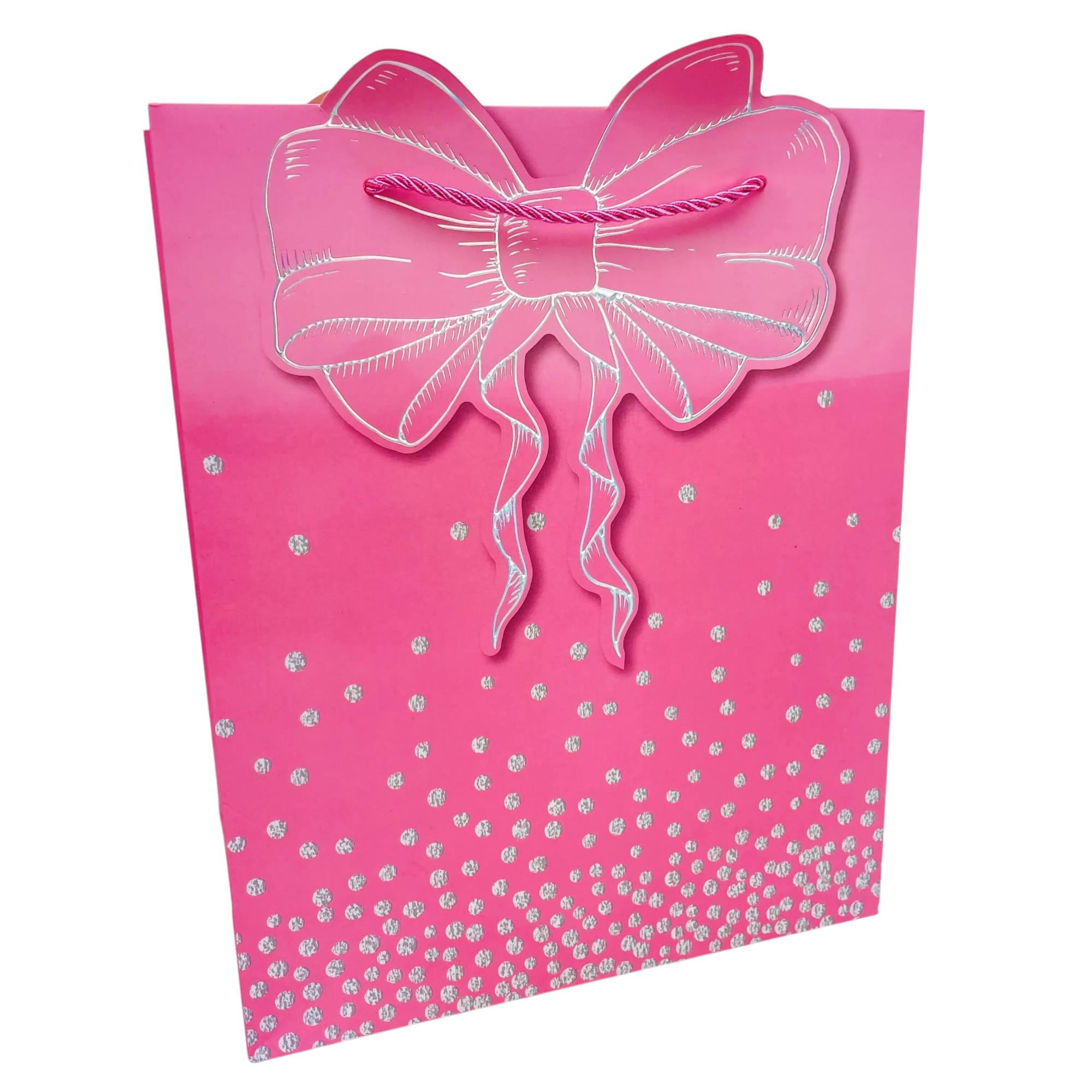Подарунковий пакет Stenson Bow 3D 18x23x10 см Рожевий (R94891-S)