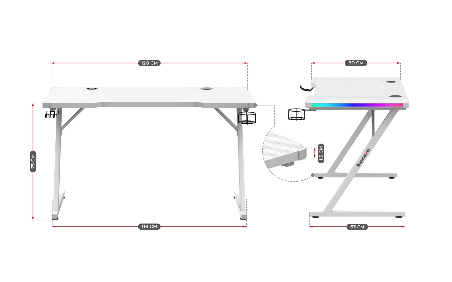 Комп'ютерний стіл Huzaro HERO 2,5 RGB White - фото 12