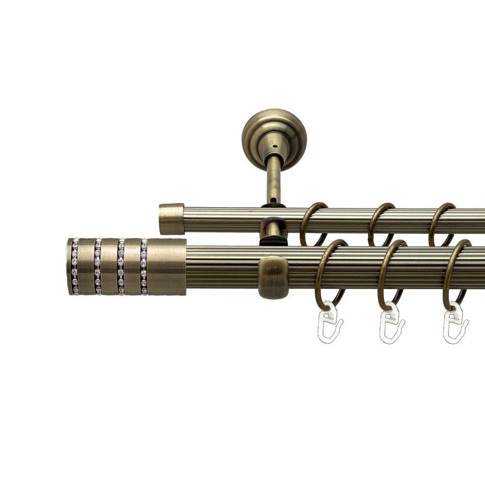 Карниз металлический Orvit Барамелла двухрядный открытый/рифленая труба/кольцо металлическое Антик 25/16 мм 240 см (00-00017955)