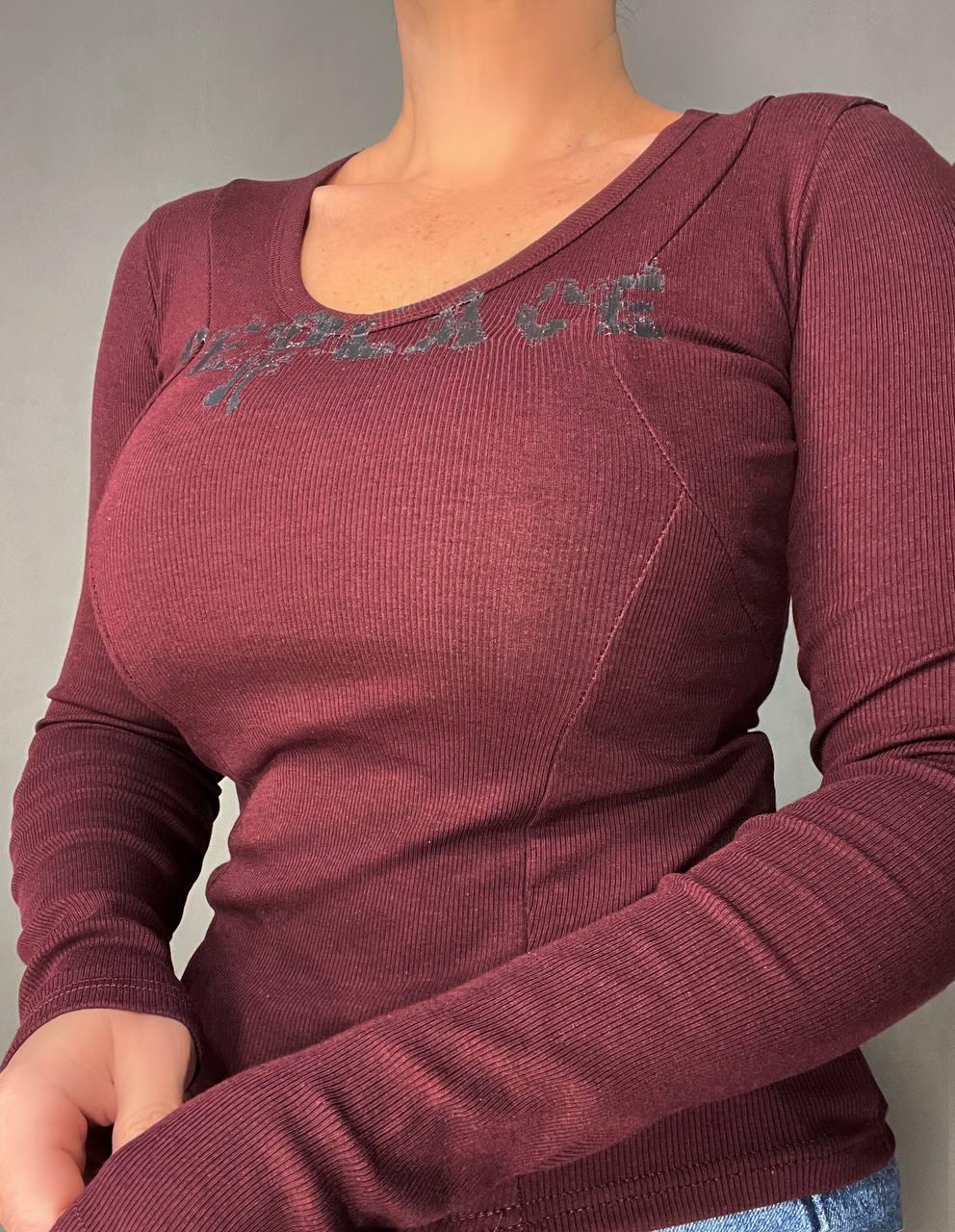 Лонгслів жіночий A-N 25079 рубчик реглан v-виріз корсетні шви OS Бордовий (3454) - фото 3 Лонгслів жіночий A-N 25079 рубчик реглан v-виріз корсетні шви OS Бордовий (3454) - фото 3