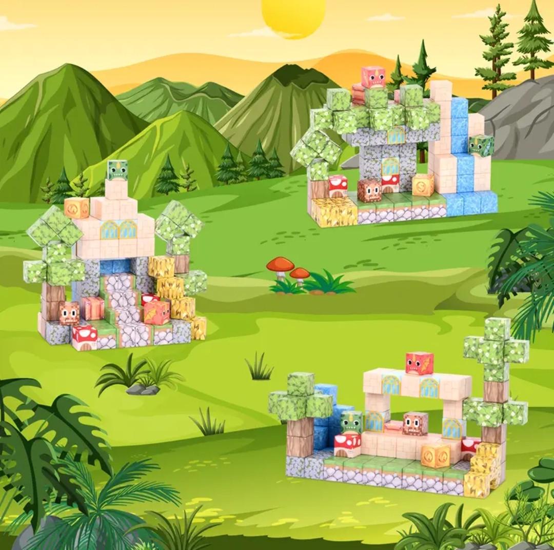 Конструктор магнітний Майнкрафт Ліс з замком деревами та драконами 100 кубиків - фото 4 Конструктор магнітний Майнкрафт Ліс з замком деревами та драконами 100 кубиків - фото 4
