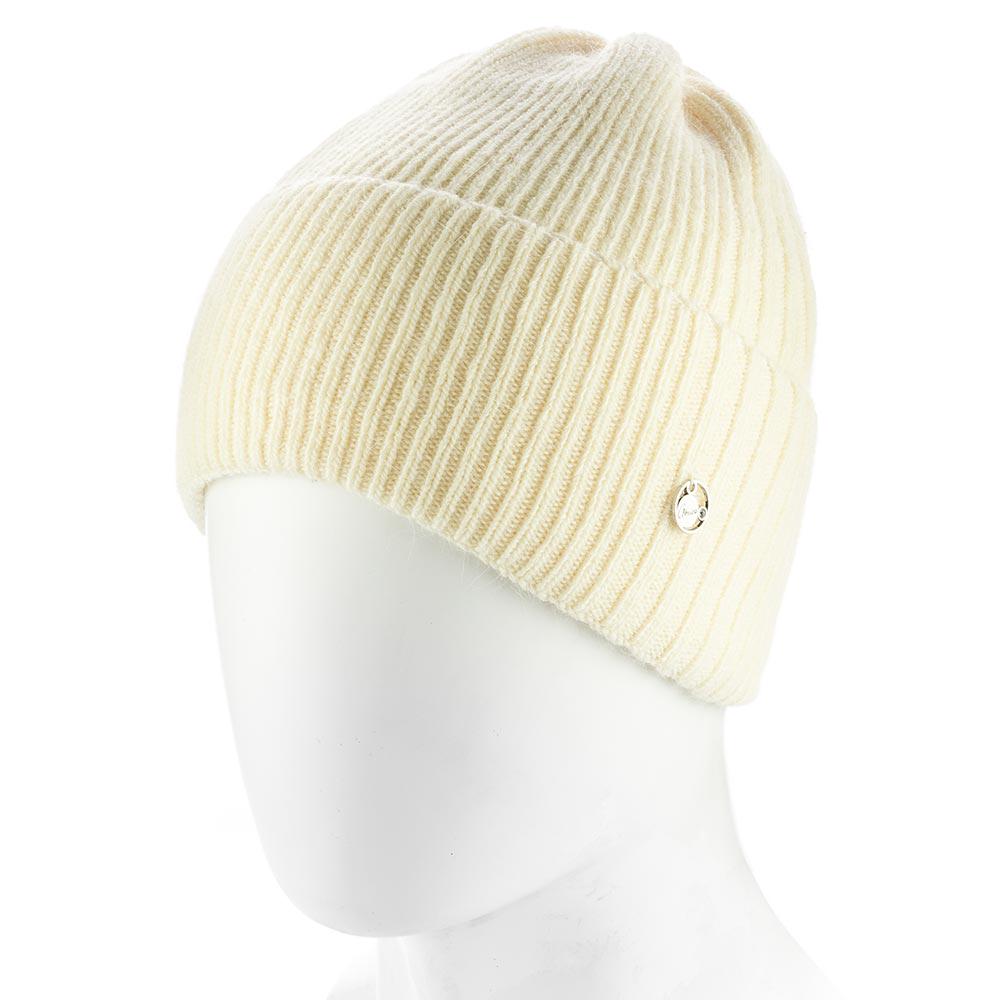 Шапка женская ангоровая сверху собрана Atrics WH909 утепленная флисом с отворотом Ваниль - фото 1