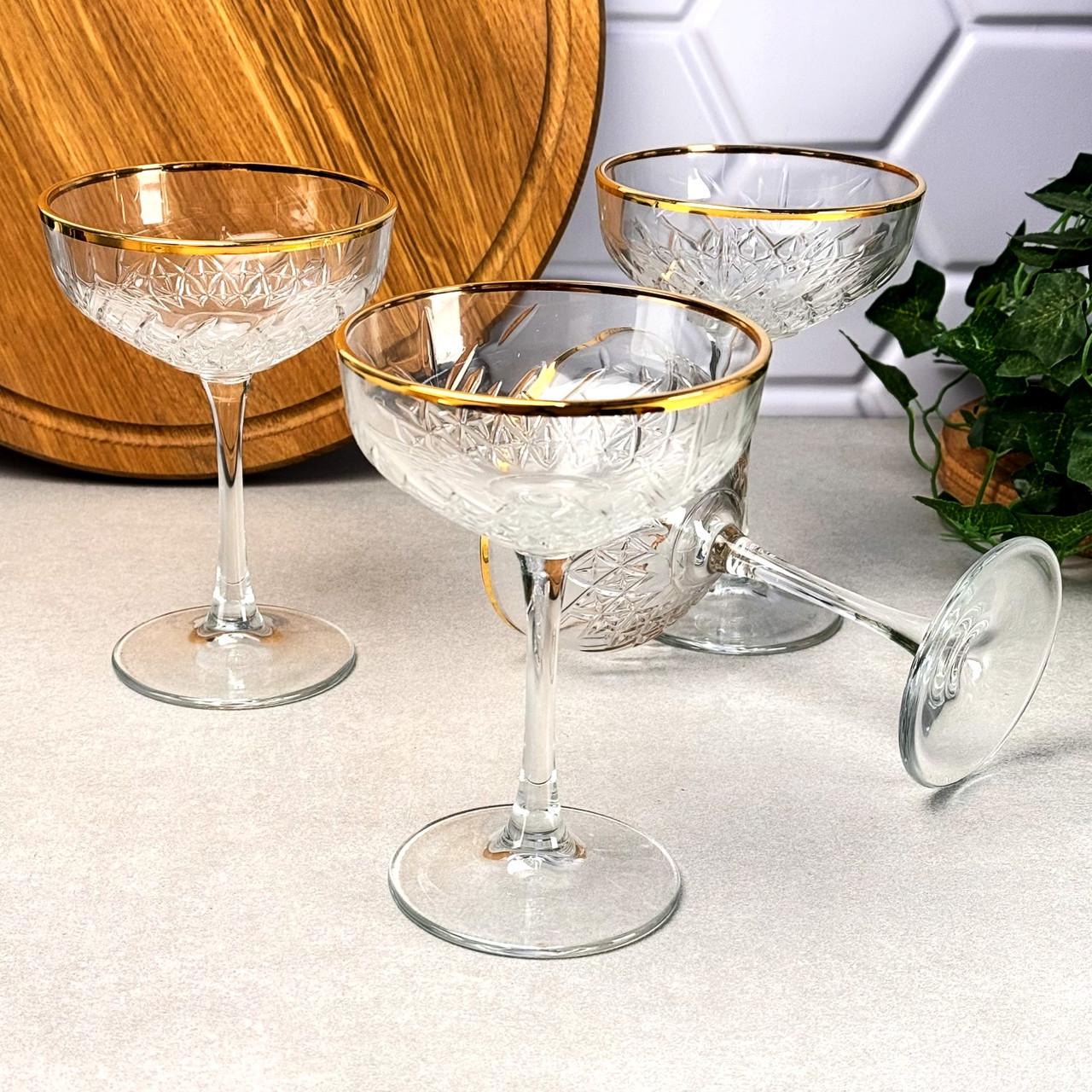 Келихи-купе для шампанського Pasabahce Timeless із золотим обідком 255 мл 4 шт.