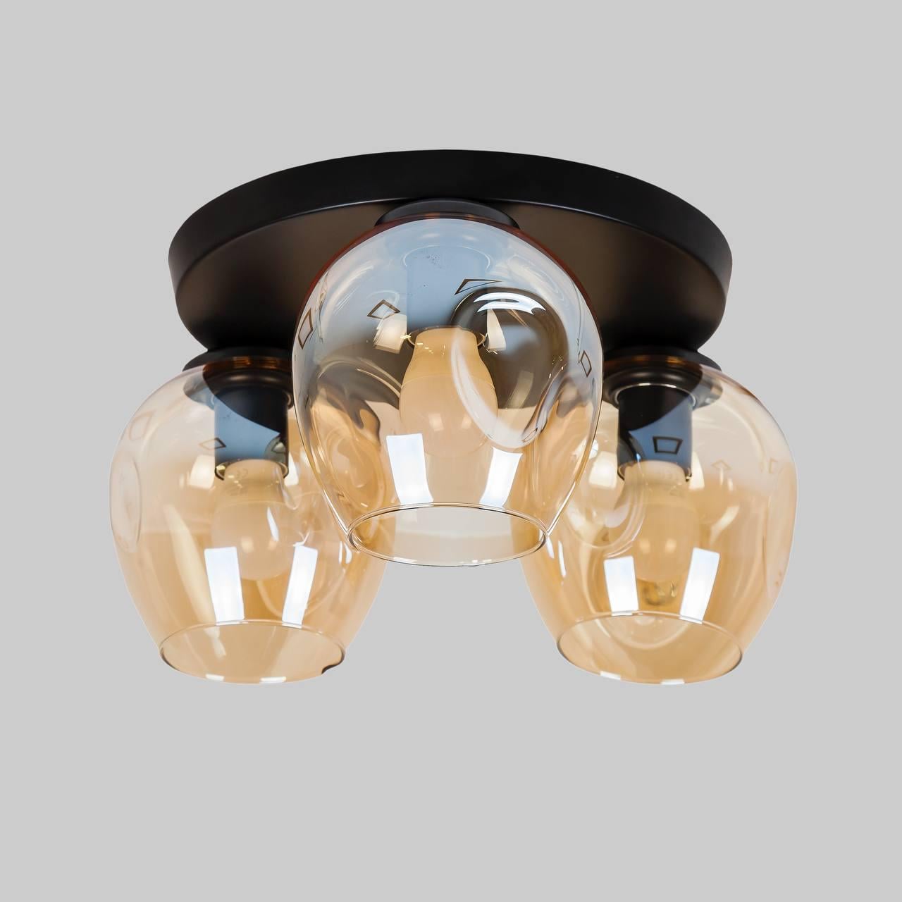 Люстра потолочная с кофейными молекулами 3 лампы (56-XPR0231F-3 BK+BR 300)