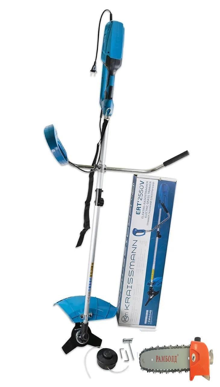 Коса газонная электрическая KRAISSMANN ERT 2550V шпуля с леской/3-лепестковый косильный нож/насадка-высоторез/шина 300 мм (24631876)