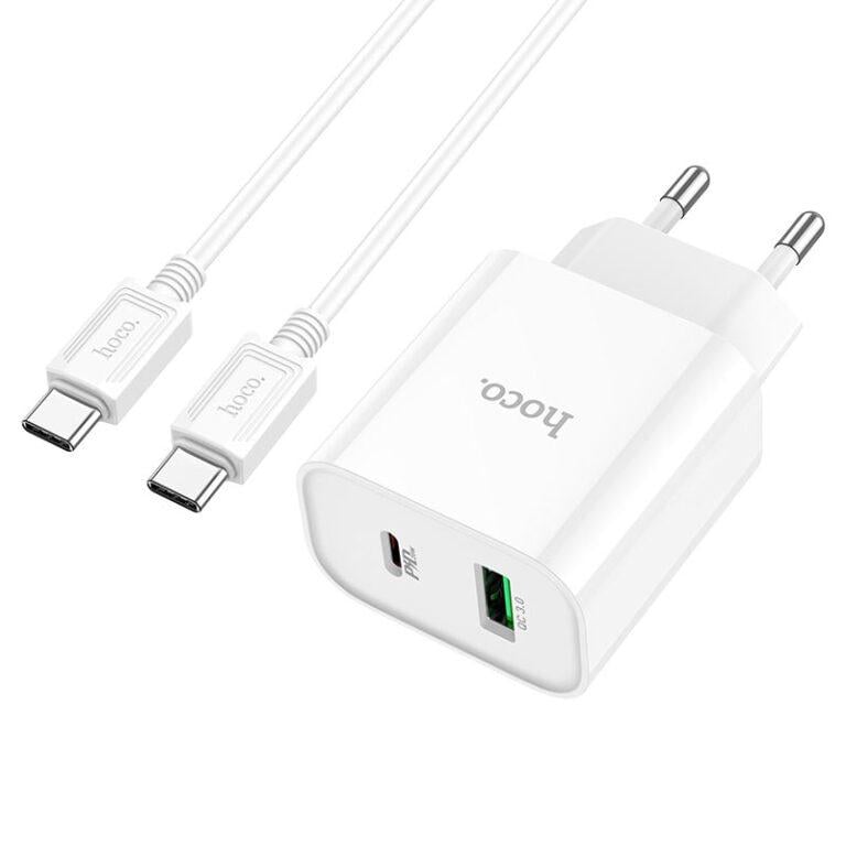 Зарядний пристрій для телефонівз кабелем Hoco C80A Plus Rapido PD20W+QC3.0 Type-C to Type-C White (20655)