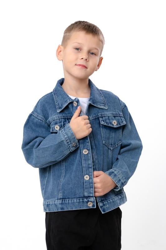 Куртка джинсова для хлопчика на ґудзиках з кишенями Носи Своє 160 см Синій (18126)