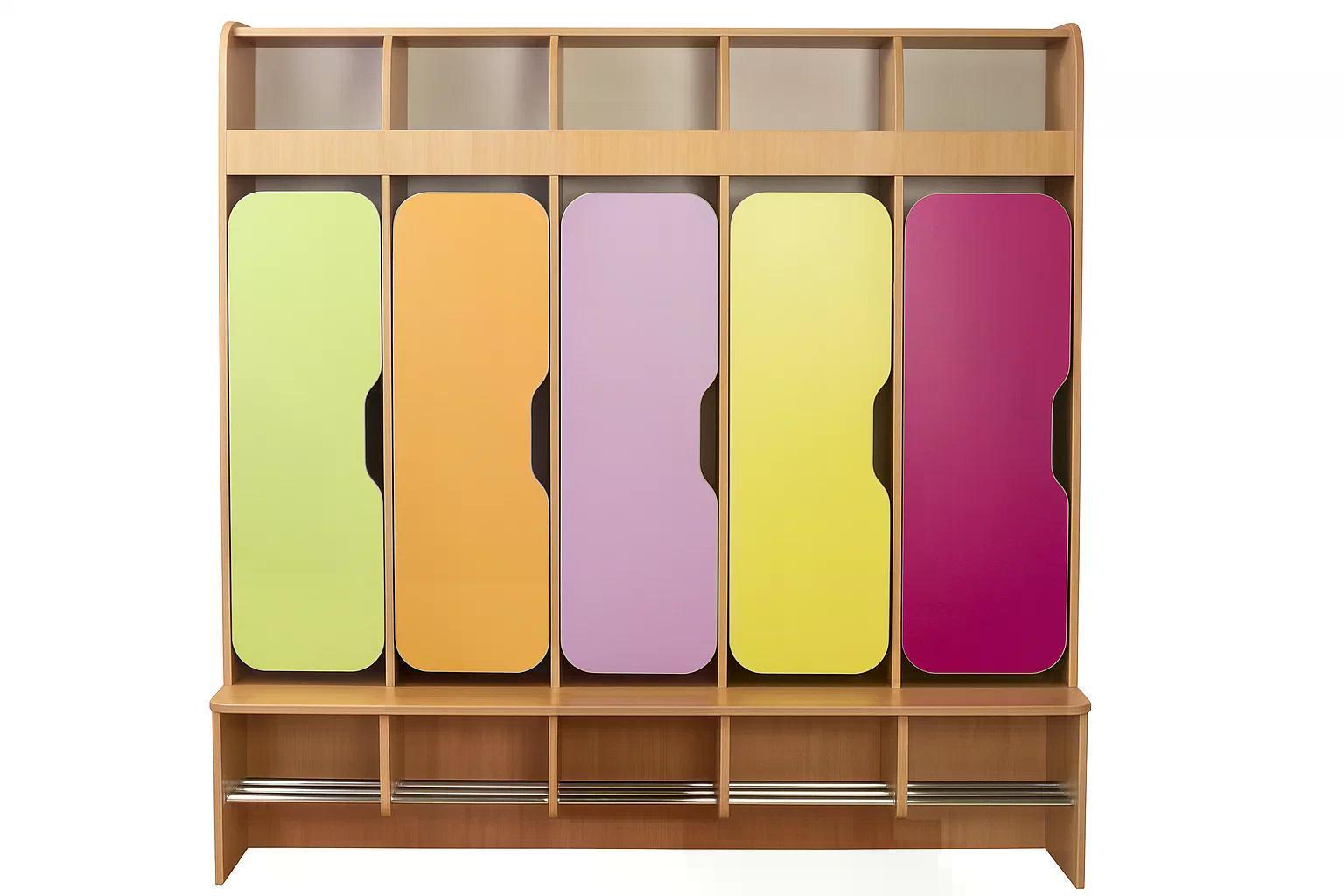 Шкаф детский 5-местный DS-066 с фигурной дверцей и полкой для обуви Lime/Orange/Lavender/Yellow/Red