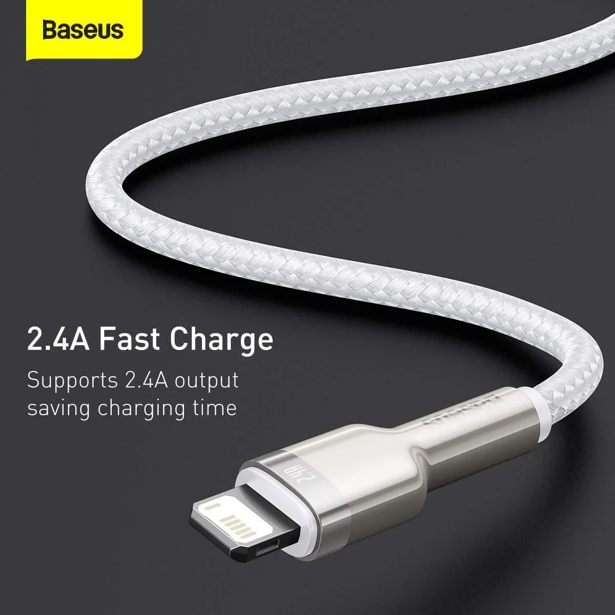 USB кабель BASEUS Lightning Cafule Series Metal Data Cable 2 м 2.4A White - фото 6