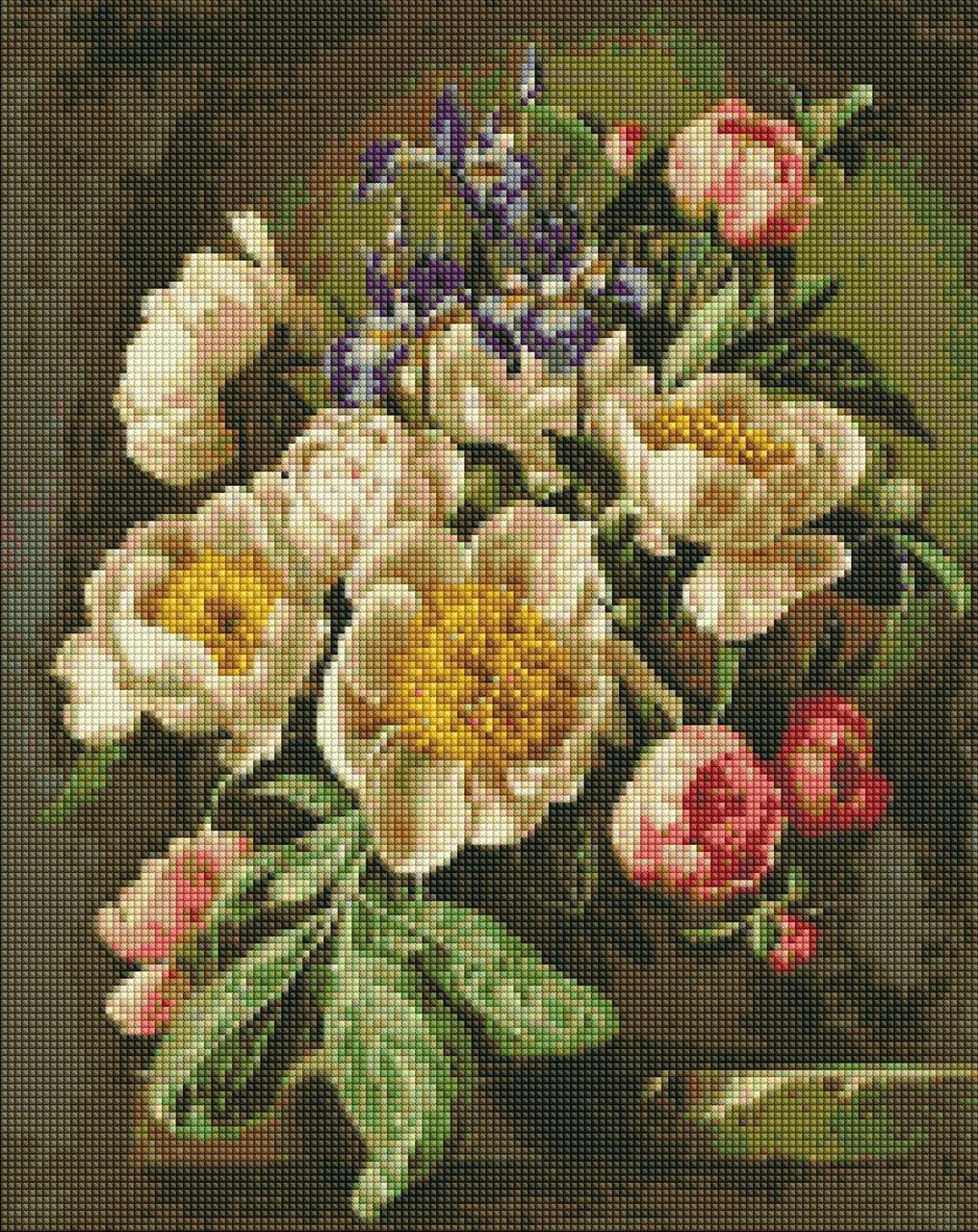 Мозаика алмазная/вышивка Очаровательный букет пионов с ирисами 40x50 см (AMO7249)