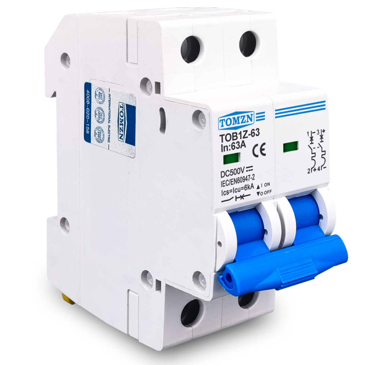 Автоматический выключатель постоянного тока 10 А двухполюсный TOMZN TOB1Z-63 10A 2P DC MCB 500 V (2831179771) - фото 5 Автоматический выключатель постоянного тока 10 А двухполюсный TOMZN TOB1Z-63 10A 2P DC MCB 500 V (2831179771) - фото 5