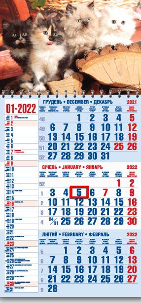 Календарь настенный квартальный МАРКО на 2022 год офисный 1 Котята (офіс1-12 2022)