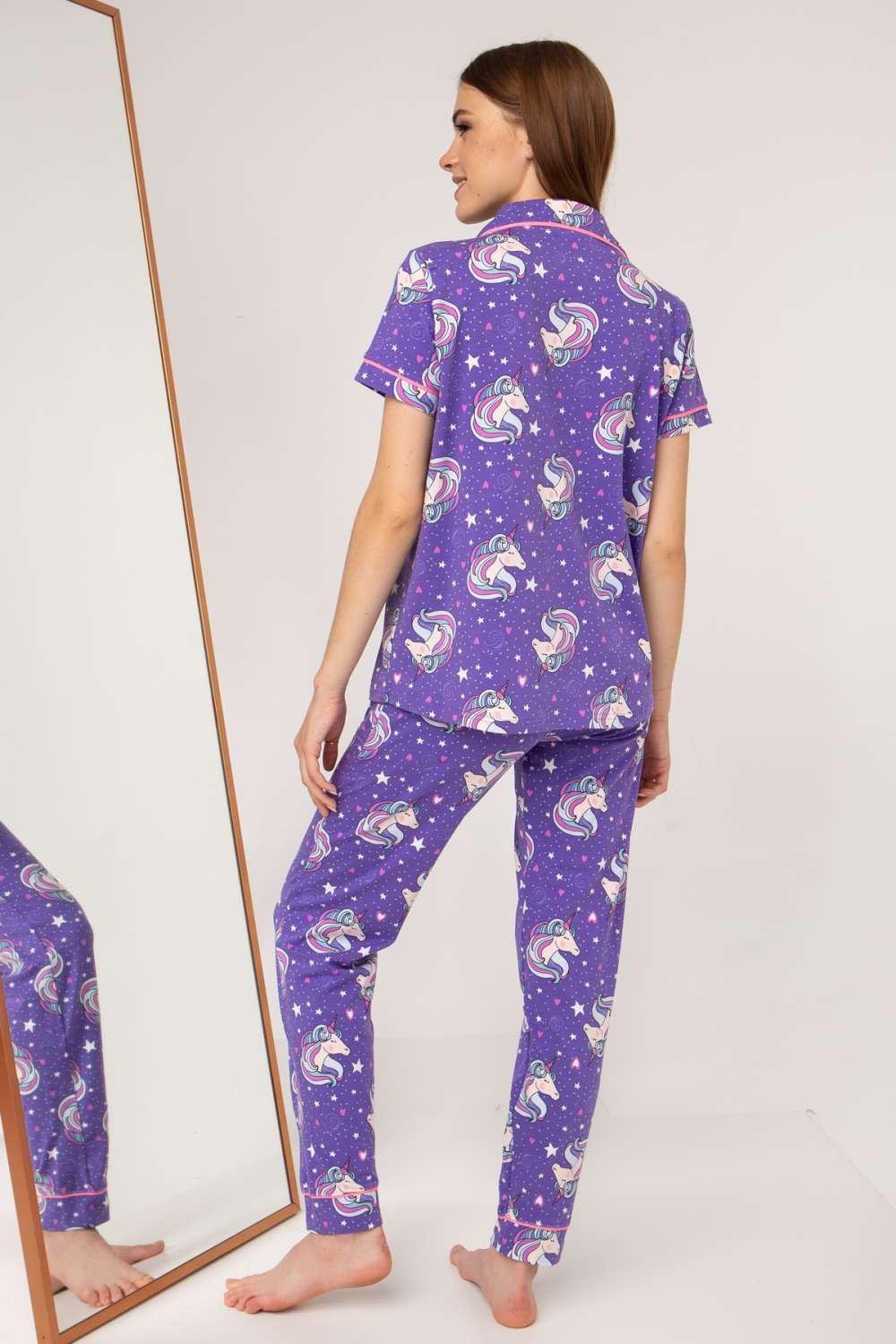 Пижама женская с брюками Единороги M Фиолетовый (96320) - фото 2 Пижама женская с брюками Единороги M Фиолетовый (96320) - фото 2