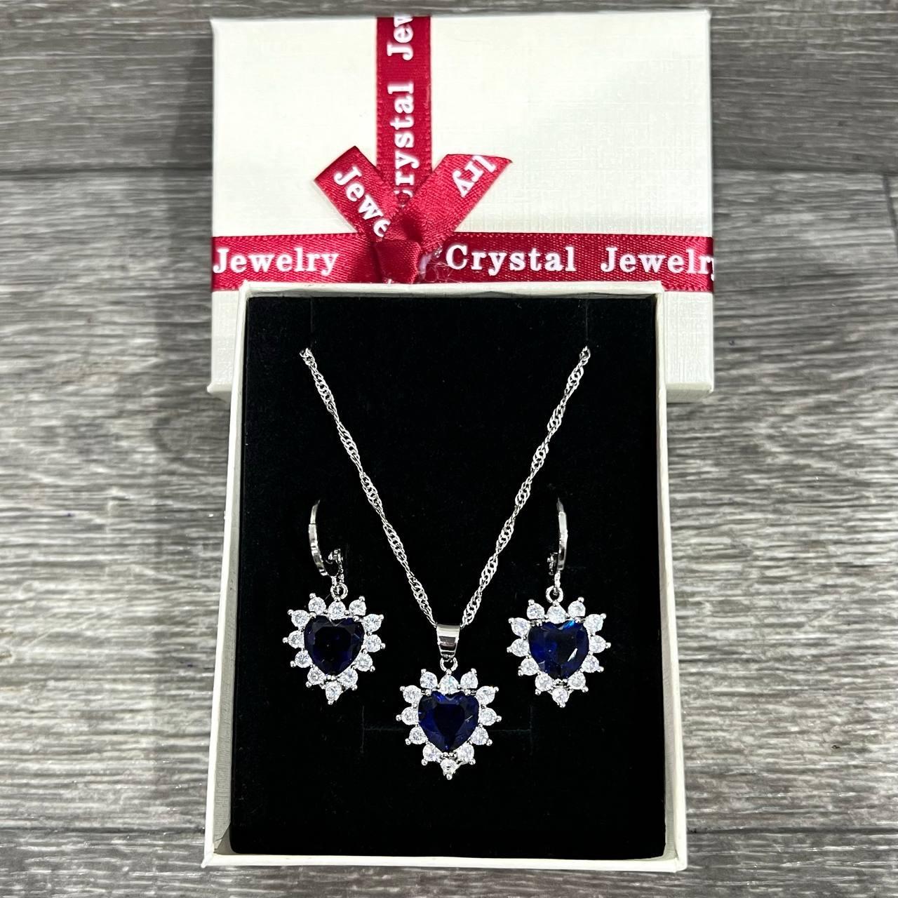 Набор украшений Xuping Jewelry серьги и колье сердечки сапфир в серебре с цирконами в оправе ювелирный сплав в коробочке (82656992)