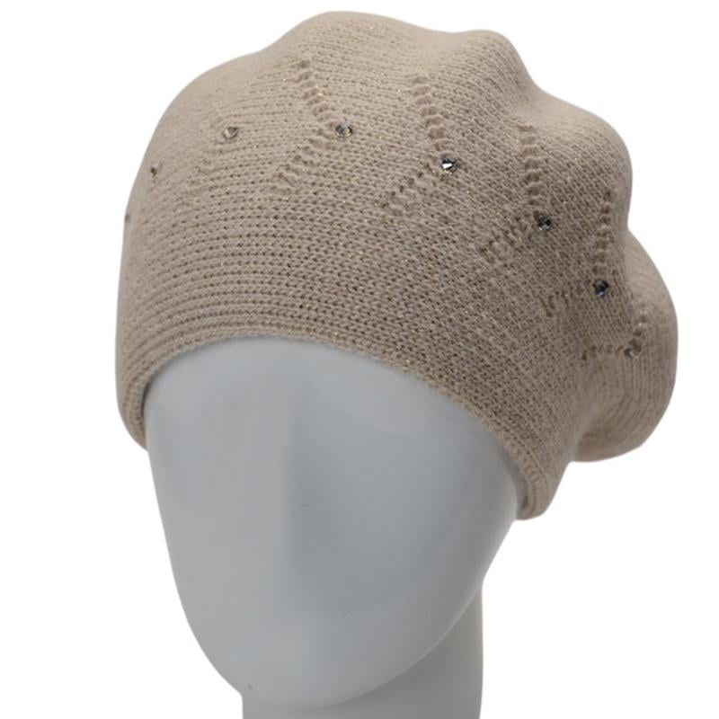 Берет женский Lirus БЕАТРИС с люрексовой нитью двойной с узором и стразами one size Лен (280705) - фото 1 Берет женский Lirus БЕАТРИС с люрексовой нитью двойной с узором и стразами one size Лен (280705) - фото 1