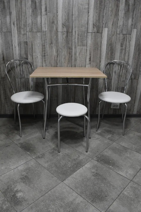 Кухонний комплект Ванесса Тріо стіл/стільці 2 шт./табурет в хромі-корпусі 60х80х75 см Сонома/Білий (28374301)