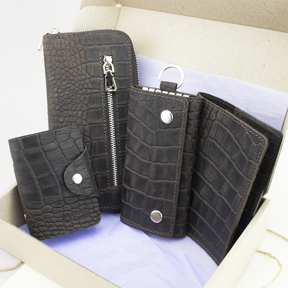 Подарочный набор №27 Крокодил 4 предмета Коричневый