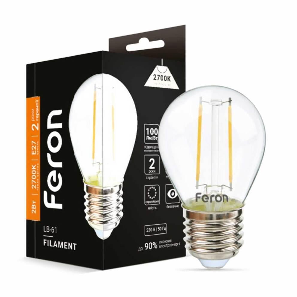 Лампа светодиодная Feron Filament LB-61 2 Вт E27 2700K Прозрачный (15354)