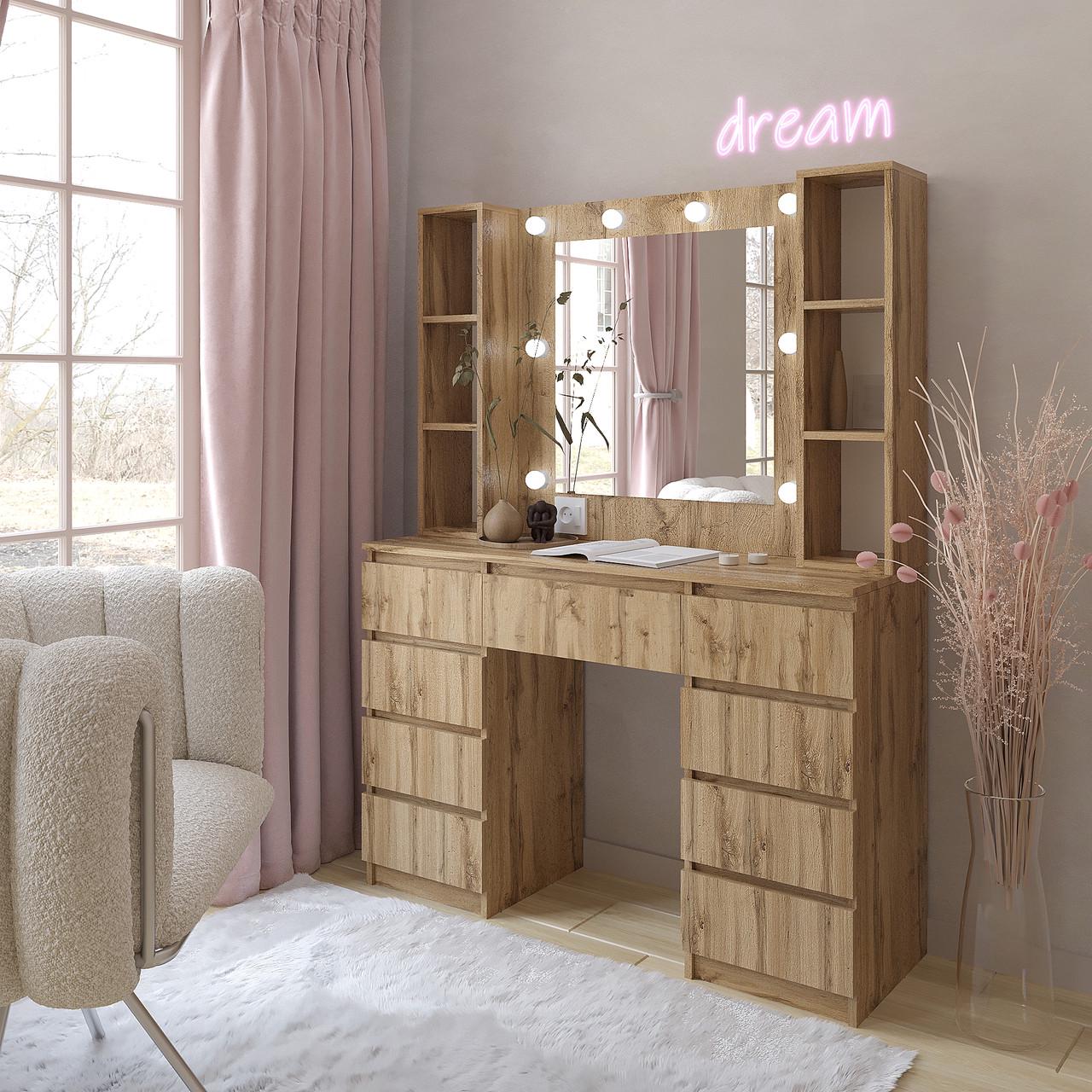 Туалетный столик New and Classic с подсветкой 1600х1200х400 мм Дуб тахо Туалетный столик New and Classic с подсветкой 1600х1200х400 мм Дуб тахо