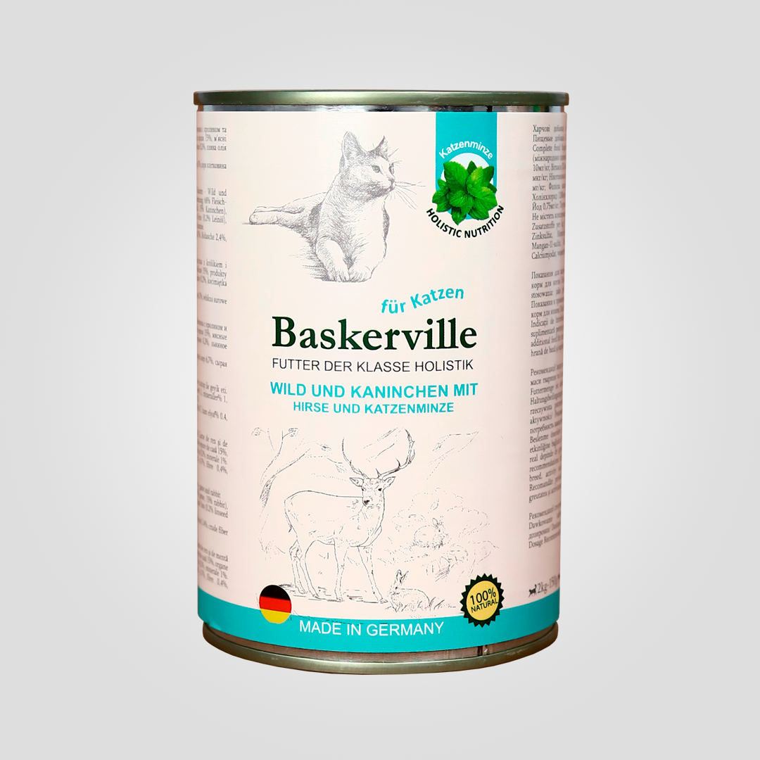 Консерва для кішок Baskerville оленина з кроликом і котячою м'ятою 400 г (20504849)