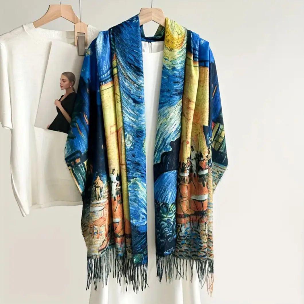 Палантин жіночий двосторонній з художнім принтом Зоряна ніч (000005) - фото 3 Палантин жіночий двосторонній з художнім принтом Зоряна ніч (000005) - фото 3