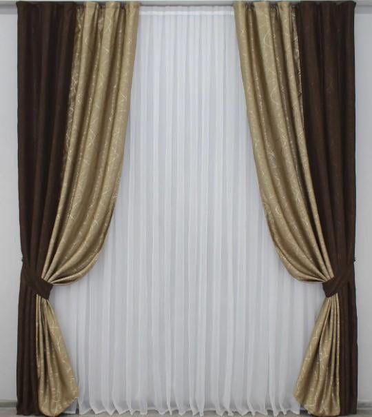 Шторы лен/рогожка 1,5х2,7 м 2 шт. Венге/Бежевый (014дк/687-982ш)