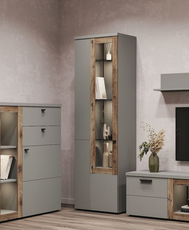 Пенал у вітальню Модена Sokme 600х375х1975 мм сіра/Дуб флагшток (28525050) - фото 1 Пенал у вітальню Модена Sokme 600х375х1975 мм сіра/Дуб флагшток (28525050) - фото 1