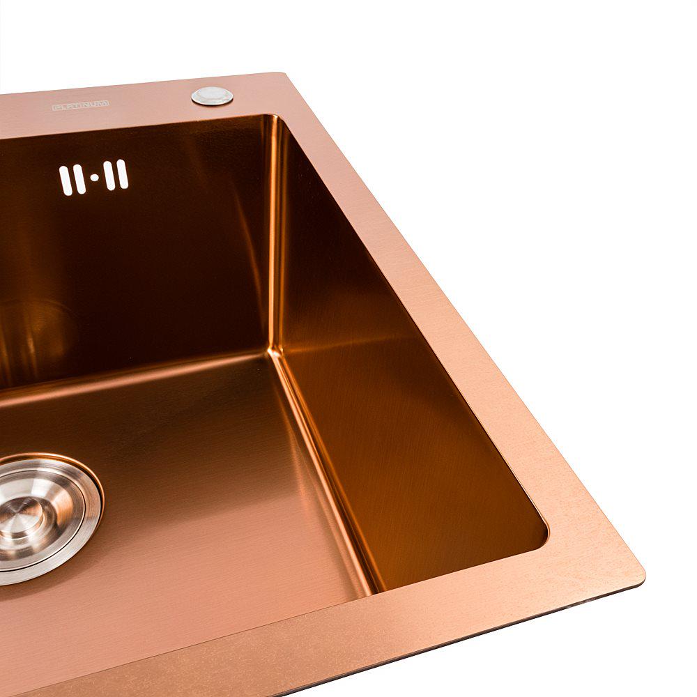 Кухонная мойка Platinum Handmade PVD медь 3,0/1,5 мм с дозатором 500x500x220 мм - фото 4 Кухонная мойка Platinum Handmade PVD медь 3,0/1,5 мм с дозатором 500x500x220 мм - фото 4