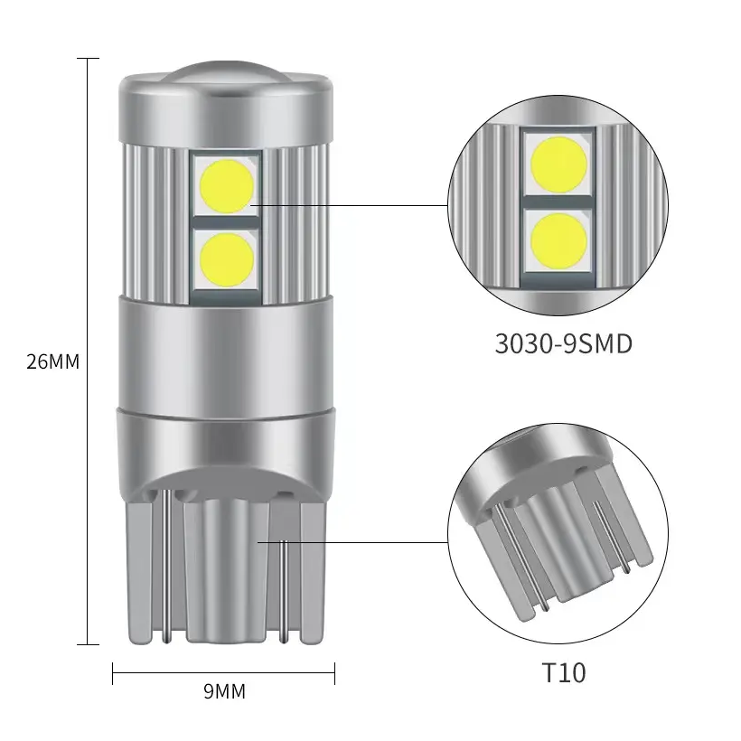 Автомобильная лампа Terra T10 W5W W2,1x9,5d 3030x9SMD 12-24V CanBus биполярная Белый (1799129088) - фото 3