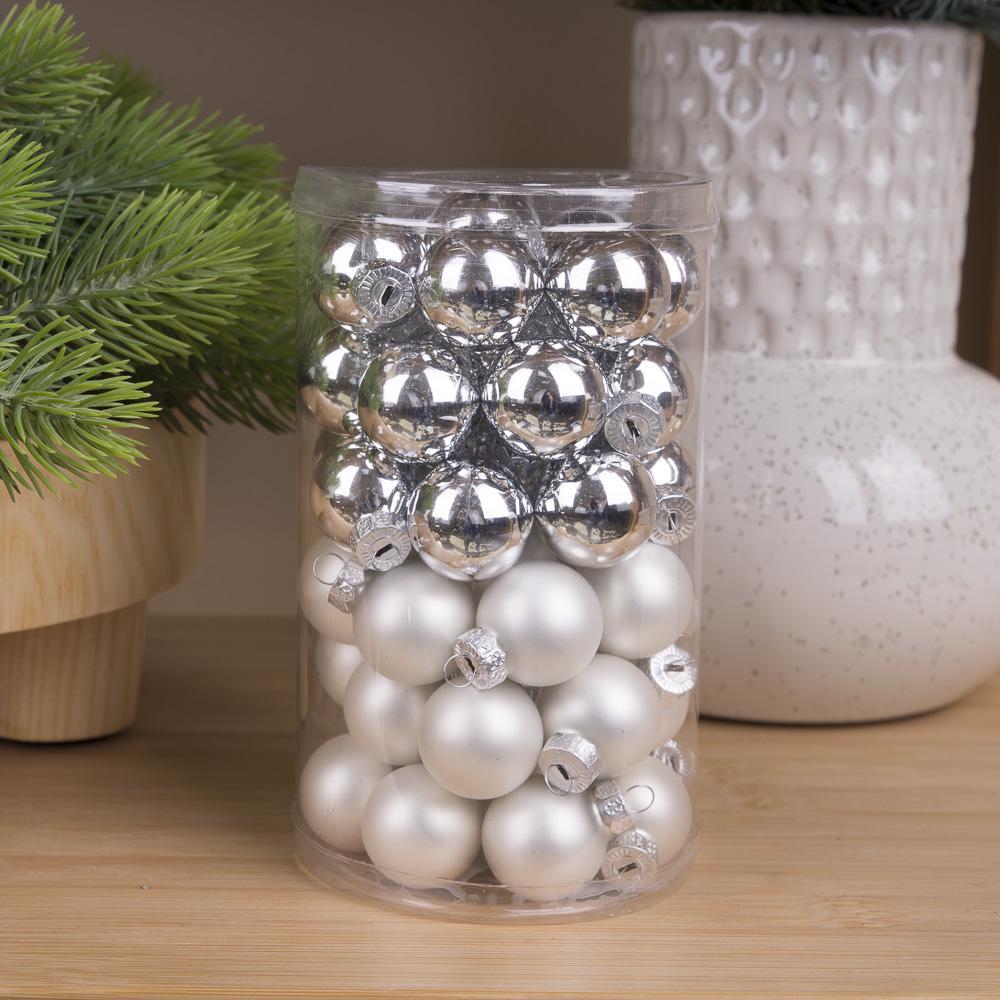 Шары новогодние из стекла 2,5 см 48 шт. Серебряный (3354-4)
