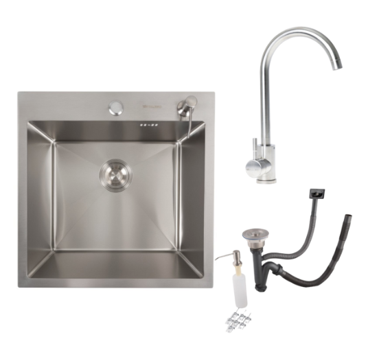 Комплект кухонная мойка и смеситель Valeso Handmade 56 NESP 50x50 см нержавеющая сталь с декором (29315787)