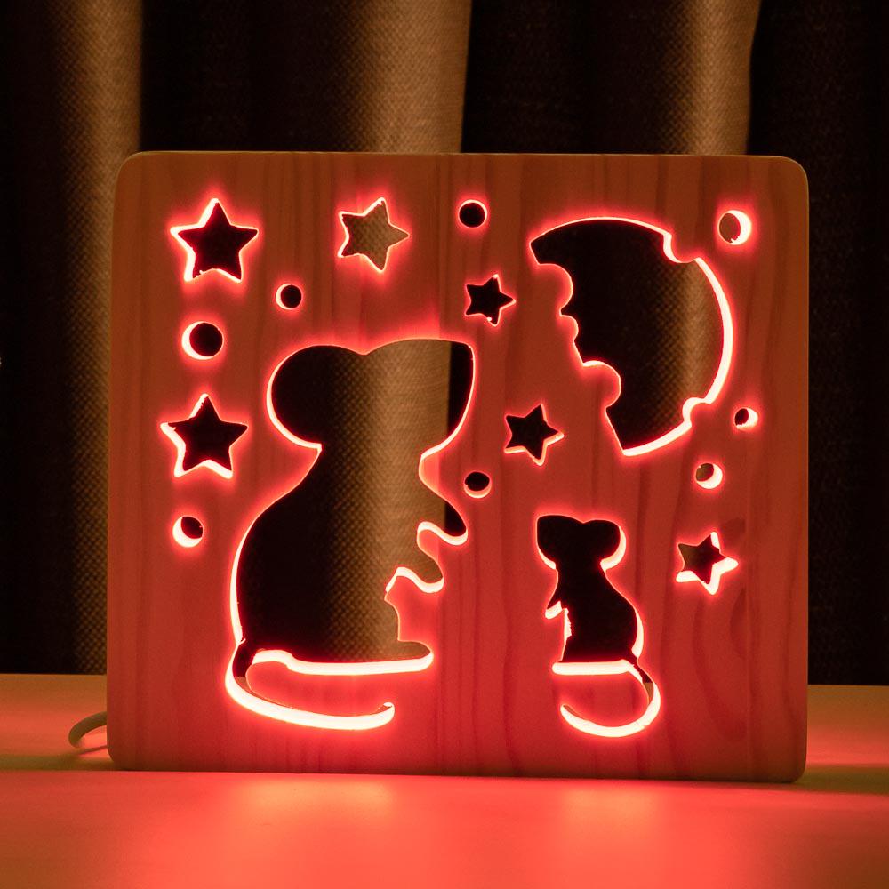 Ночник из дерева ArtEco Light LED RGB Мышки с сыром с пультом (1020367)